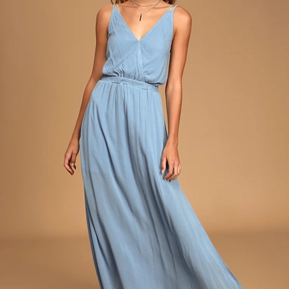 Lulus Lost in Paradise Slate Blue Maxi Dress
